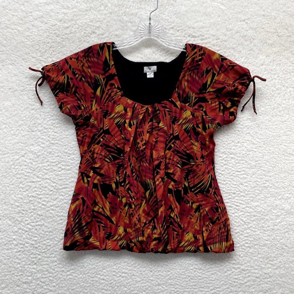 Y2K Vintage Worthington Mesh Top S M Small Medium Orange Palm Leaf Pattern Boho - Picture 1 of 7